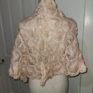 Vintage 1940's 50's Hand Crocheted Acrylic Shawl Japan Light Pink Like New MINT